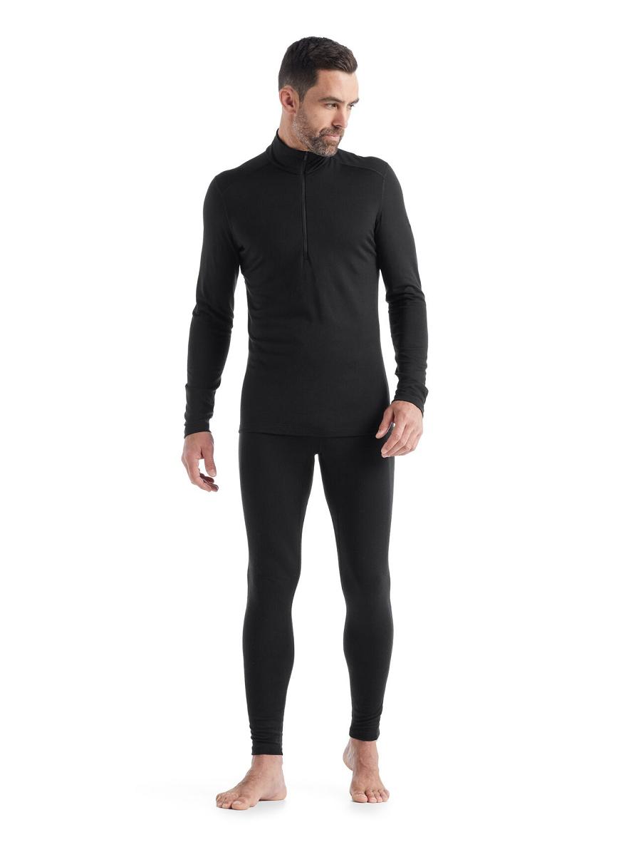 Black Men's Icebreaker Merino 200 Oasis Long Sleeve Half Zip Thermal Top Base Layers | USA 1361UZGT